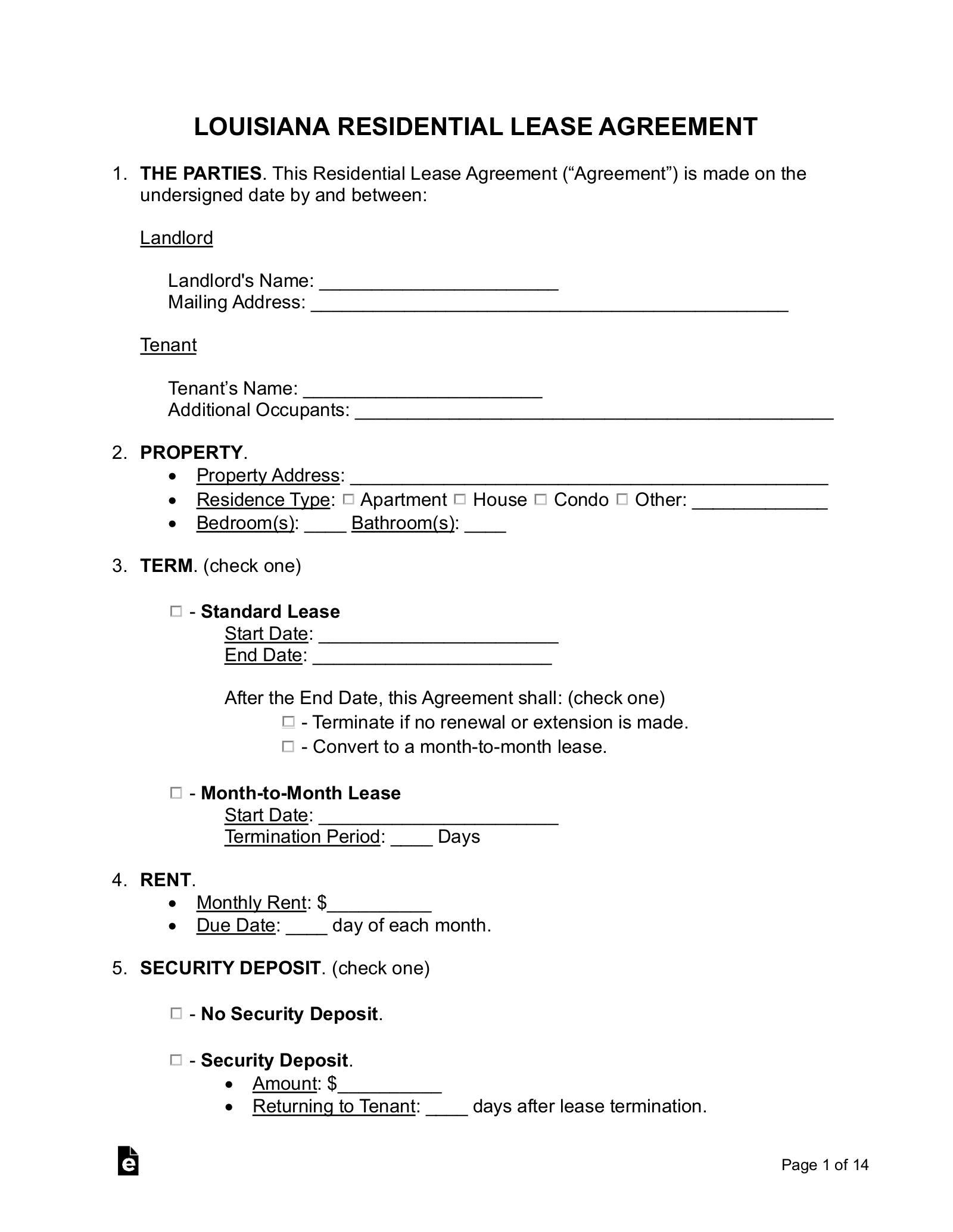 Free Louisiana Lease Agreement Templates PDF Word EForms