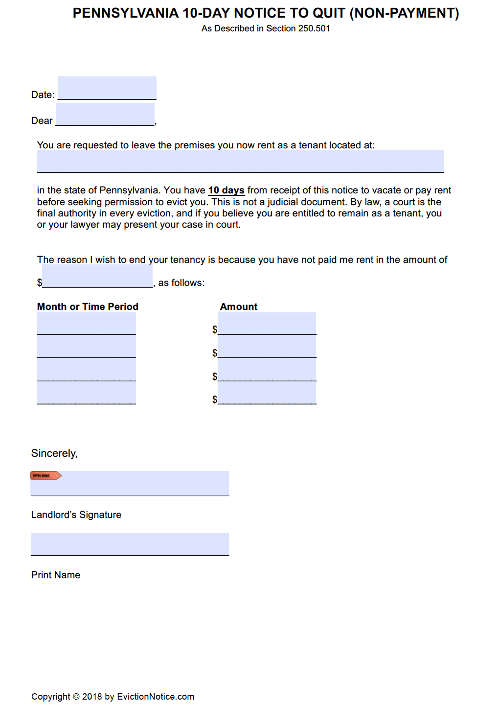 Free Pennsylvania Eviction Notices