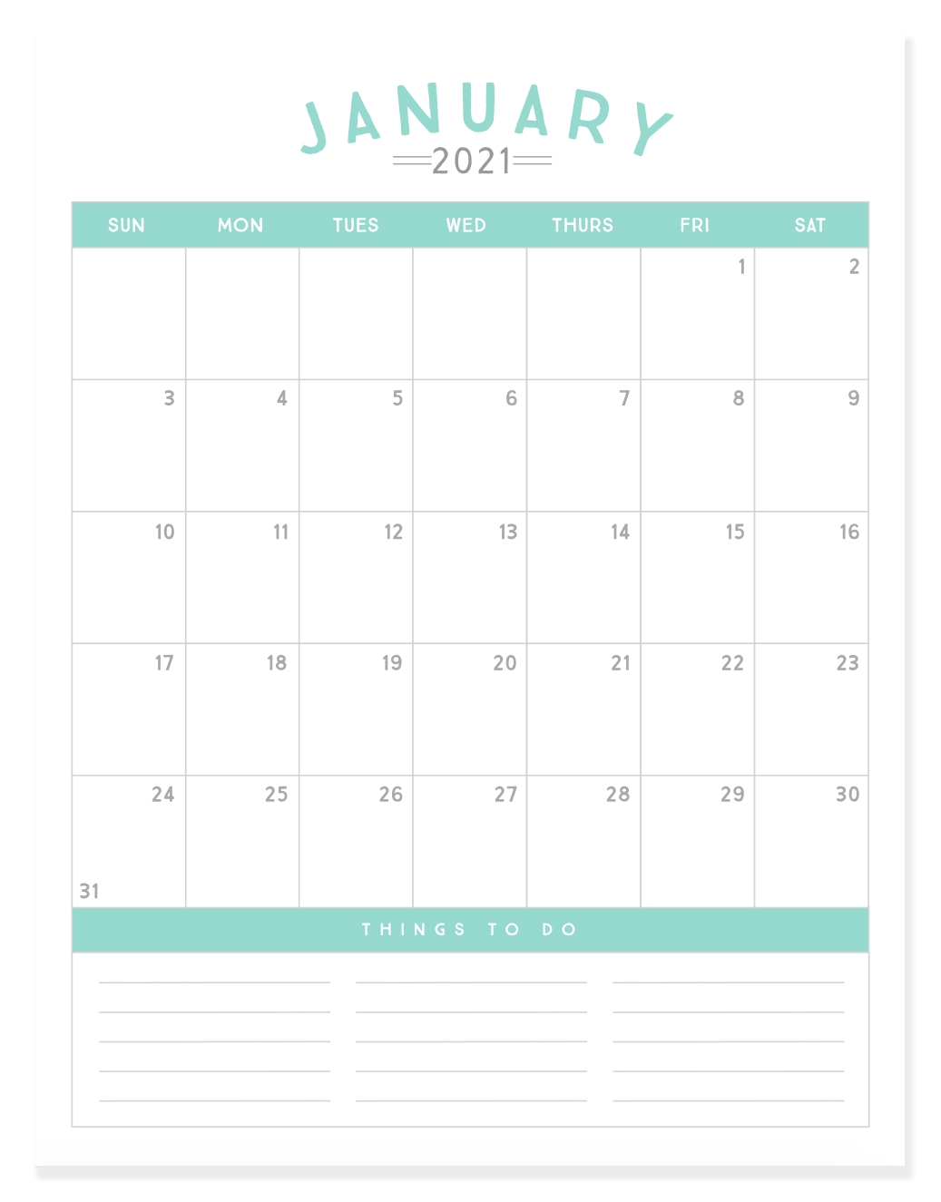 Free Printable 2021 Calendar