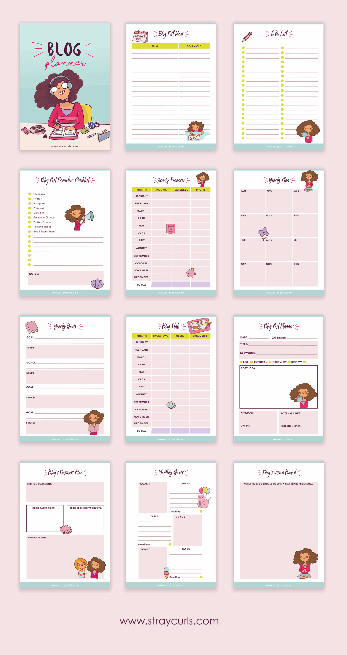 FREE Printable 2024 Blog Planner Stray Curls
