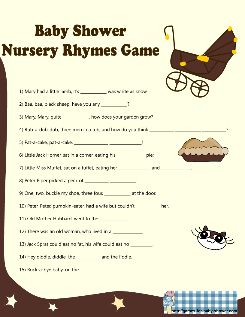 Free Printable Baby Shower Nursery Rhyme Games
