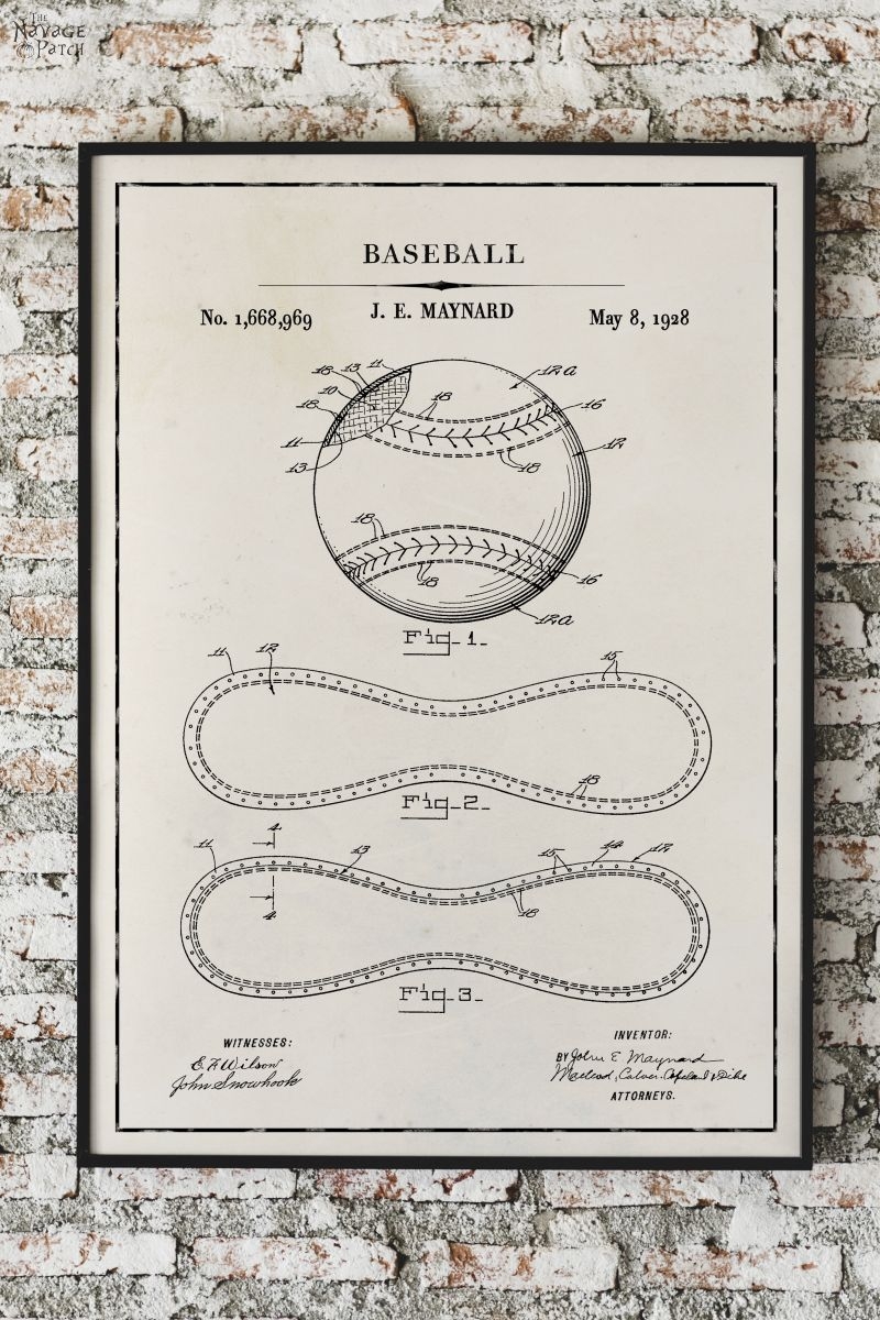 Free Printable Baseball Patent Art The Navage Patch