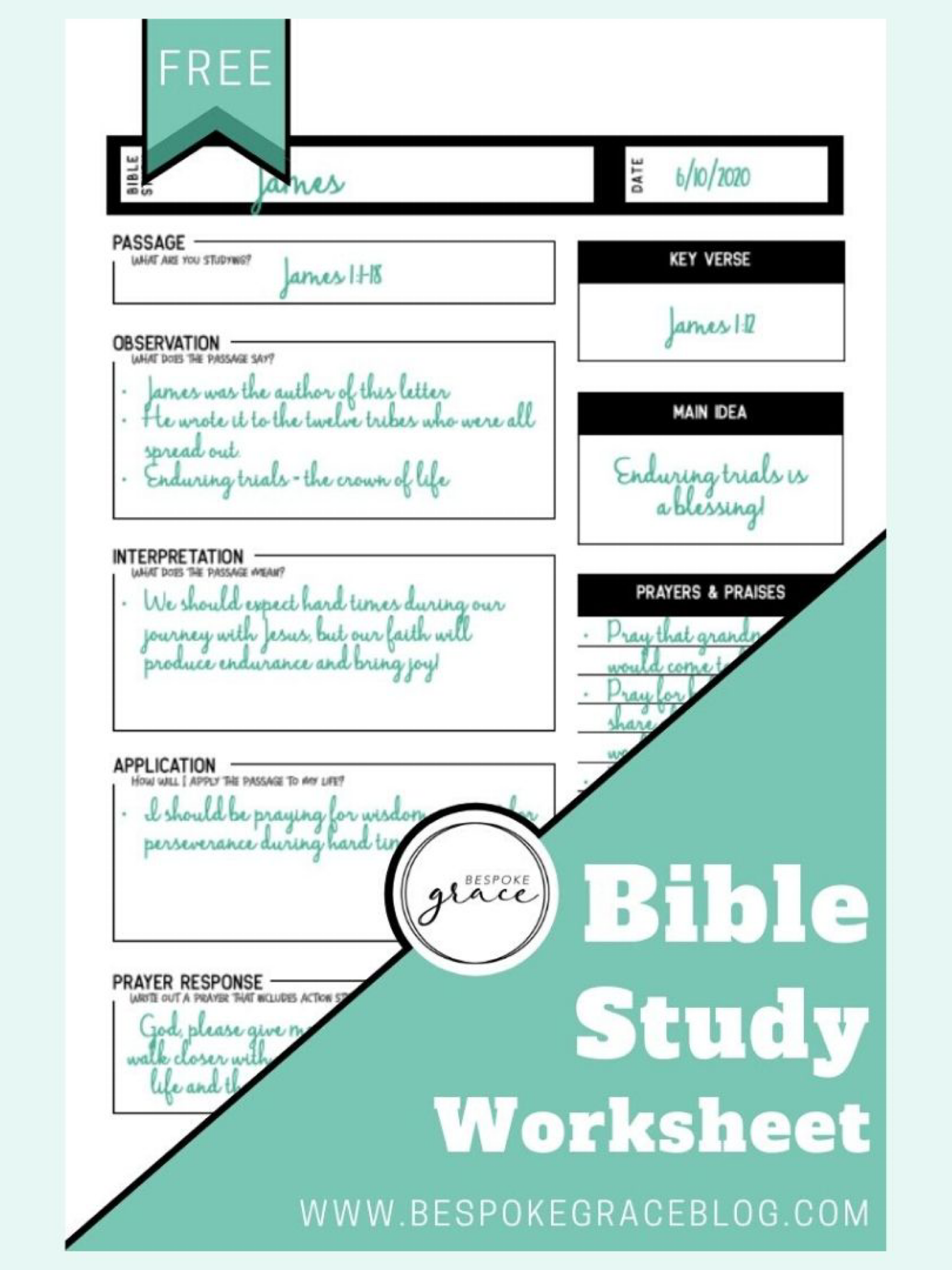 FREE Printable Bible Study Worksheet Bespoke Grace