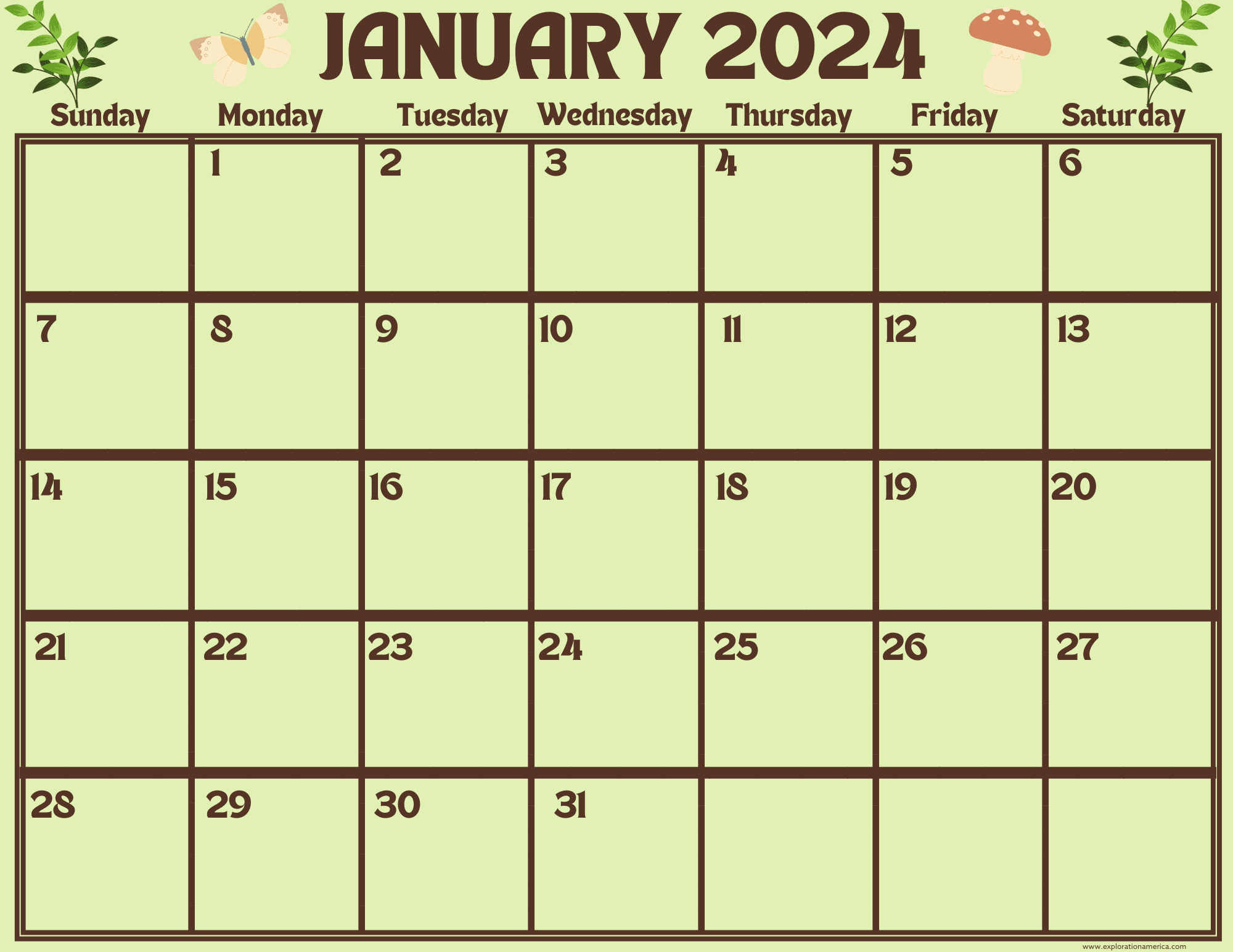 Free Printable Calendar Nature Themed 12 Month Calendar