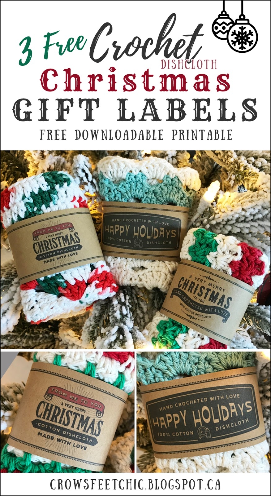 Free Printable Gift Labels For Crocheted Christmas Dishcloths Crow s Feet Chic