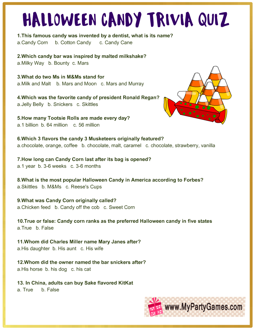Free Printable Halloween Candy Trivia Quiz With Answer Key