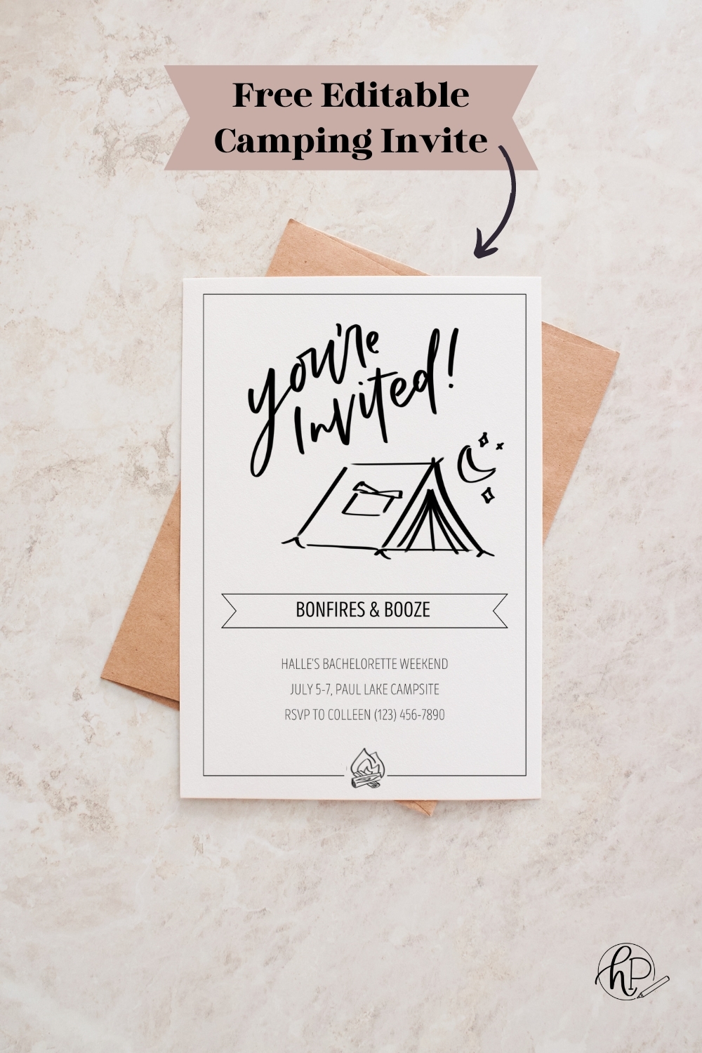 Free Printable Hand Lettered Invitation For A Camping Party 