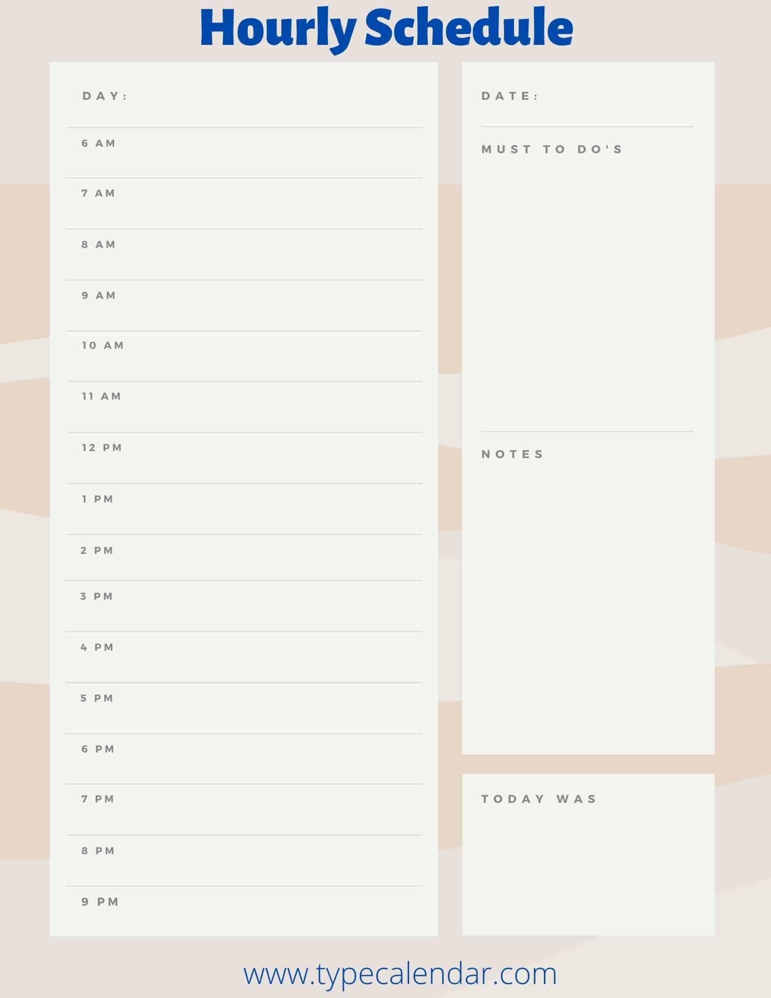 Free Printable Hourly Schedules