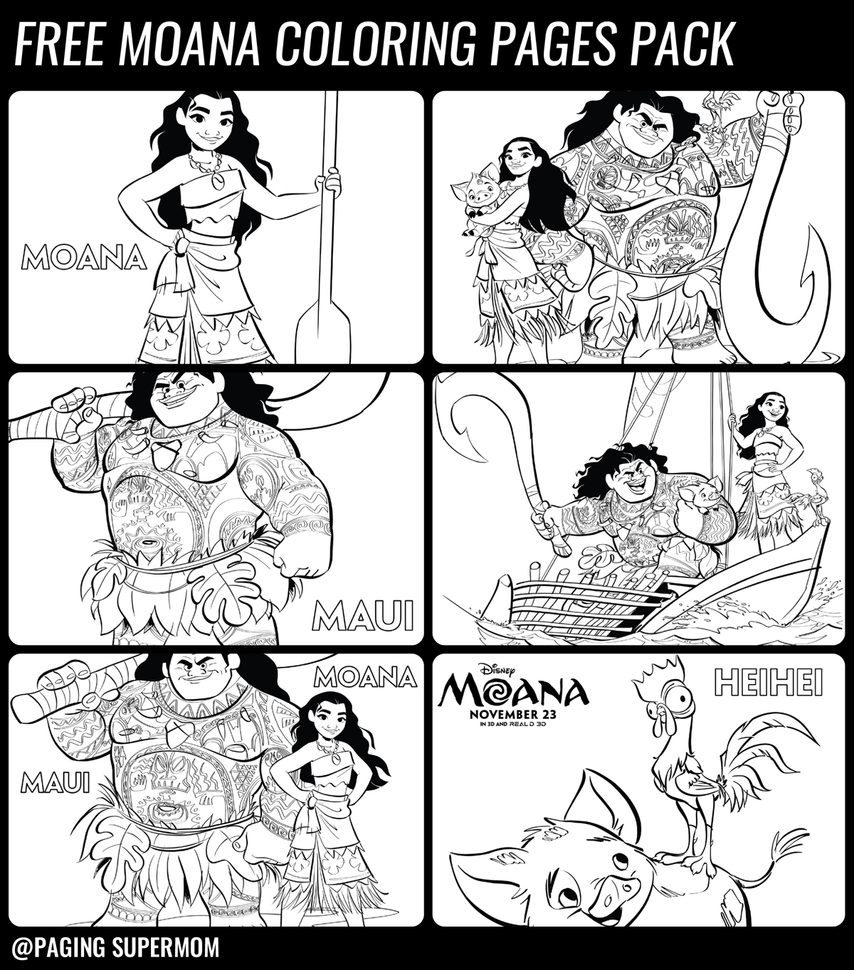 Free Printable Moana Coloring Pages Pack Paging Supermom