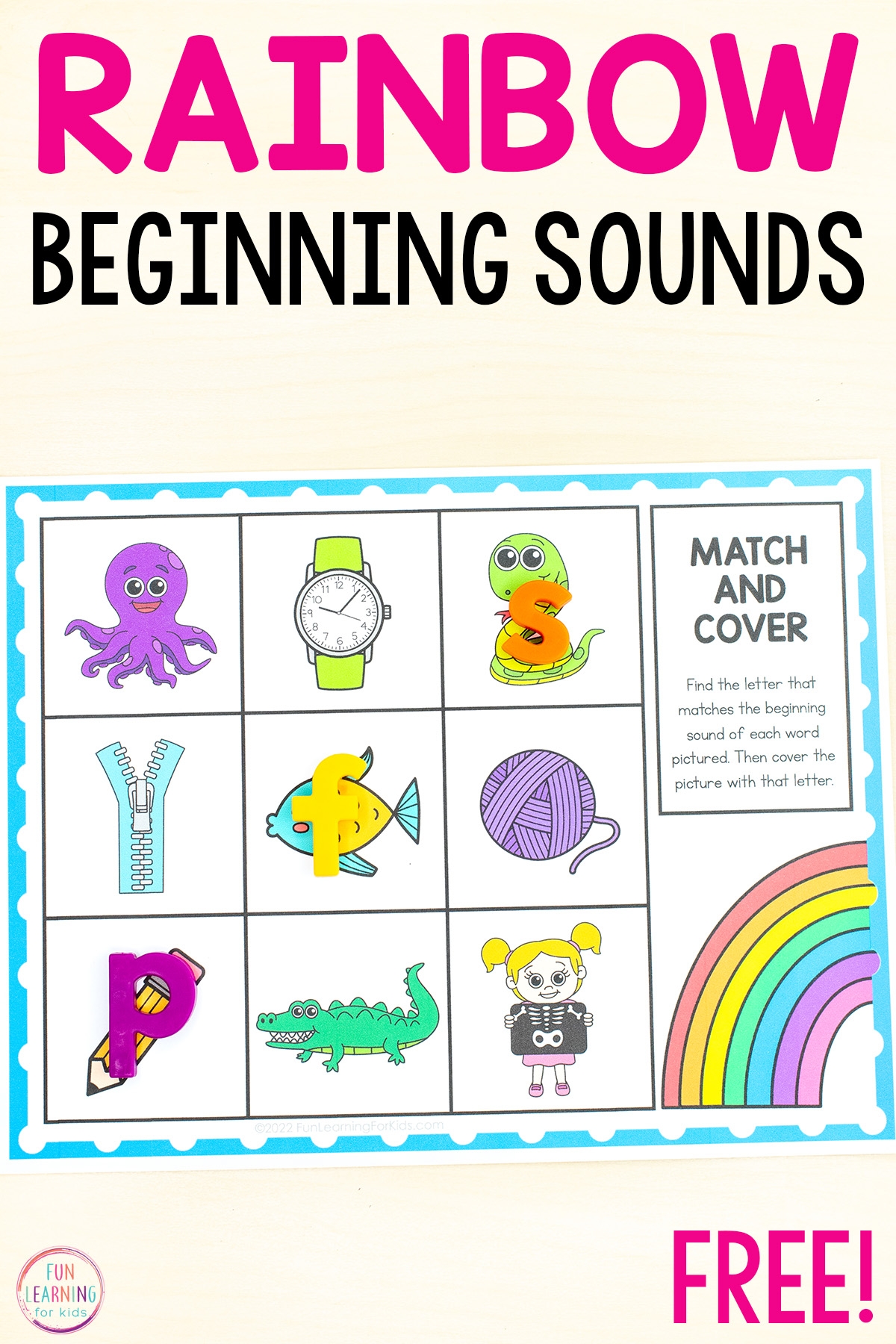 Free Printable Rainbow Beginning Sounds Mats