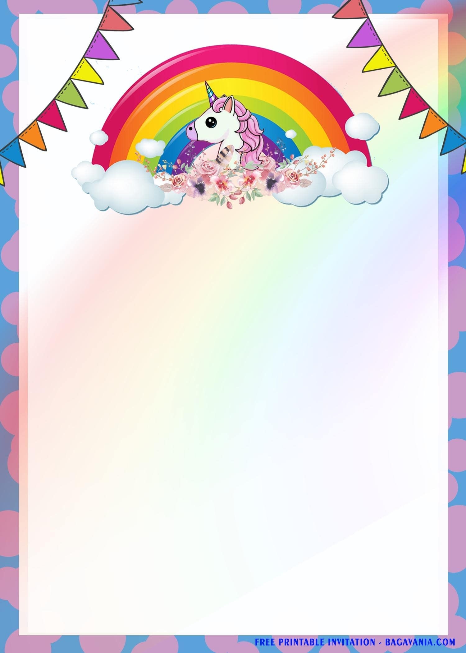 FREE Printable Rainbow Magical Unicorn Birthday Invitation Templates