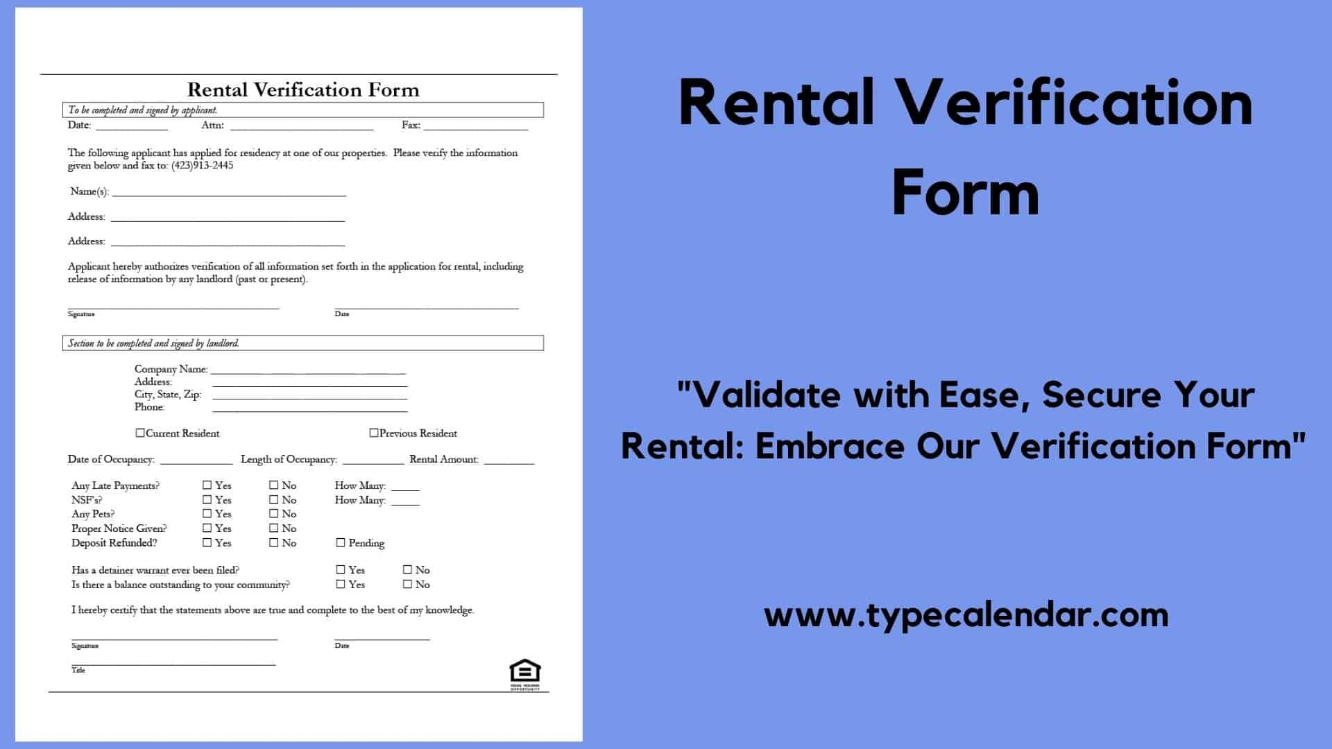 Free Printable Rental Verification Form Templates Word PDF Landlord