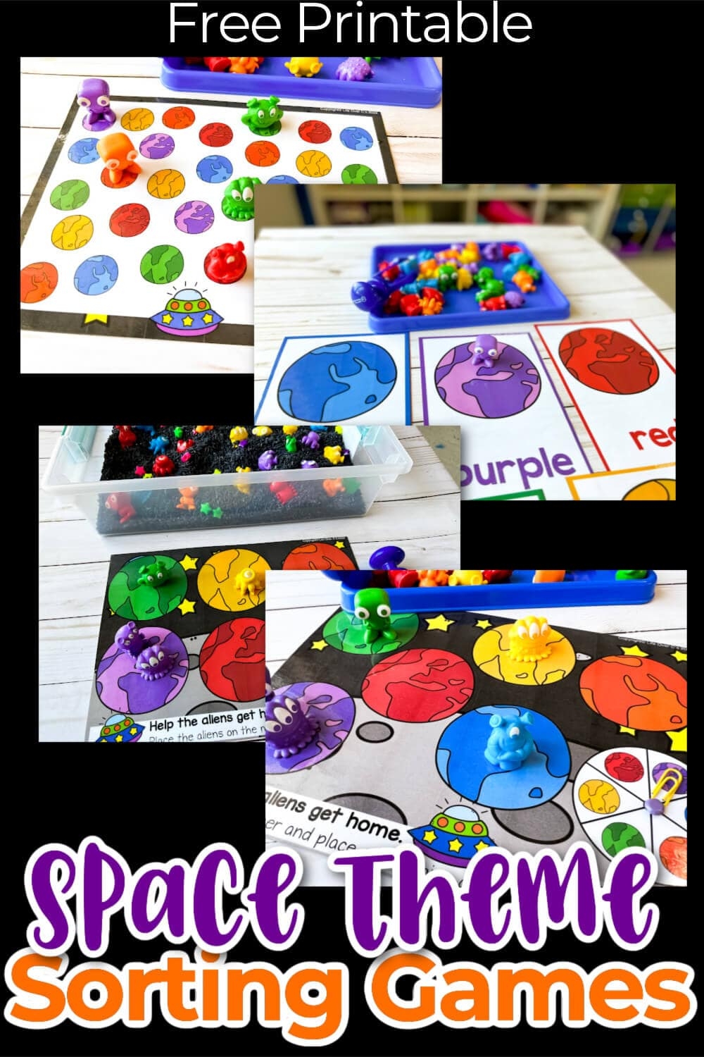 Free Printable Space Theme Matching Color Sorting Activities