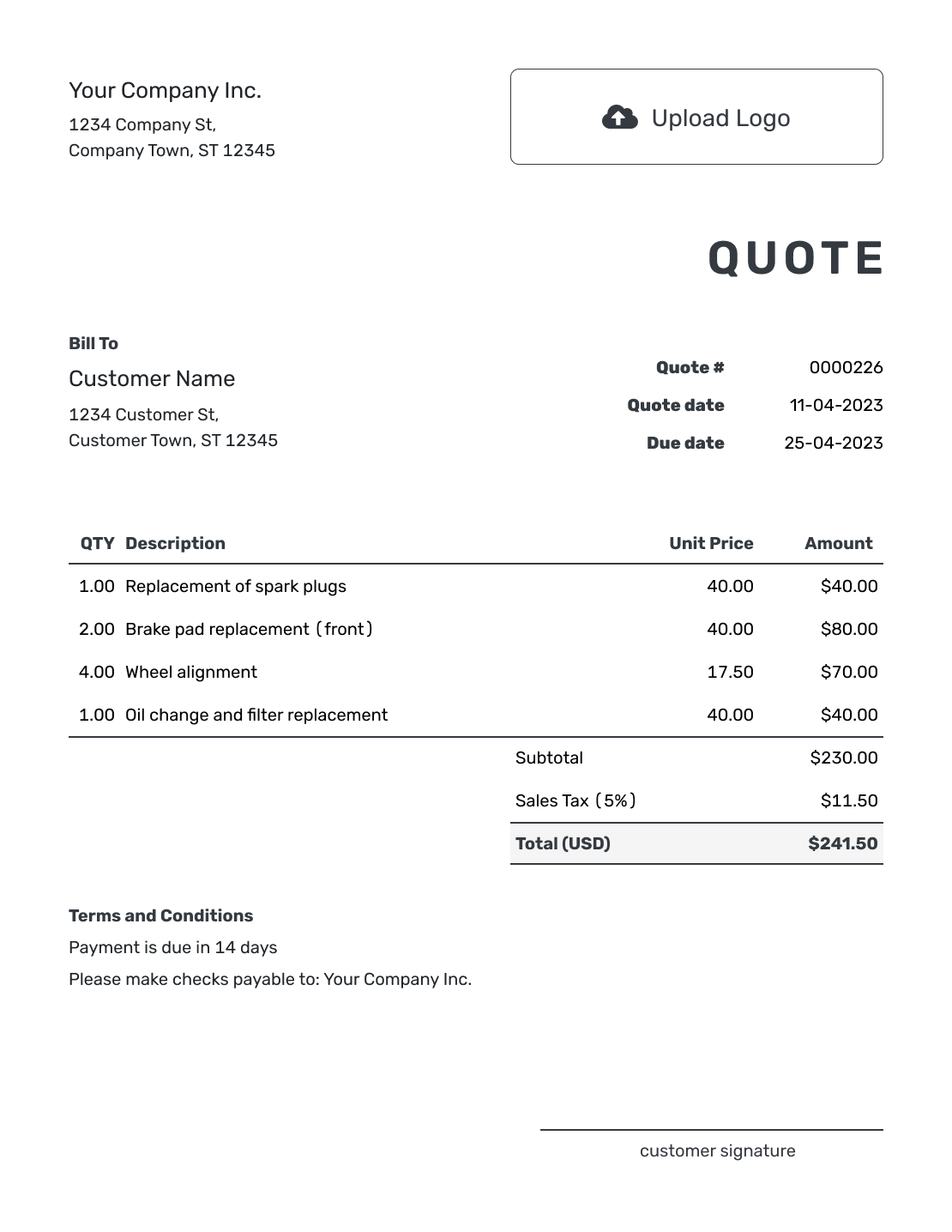 Free Printable Quote Form