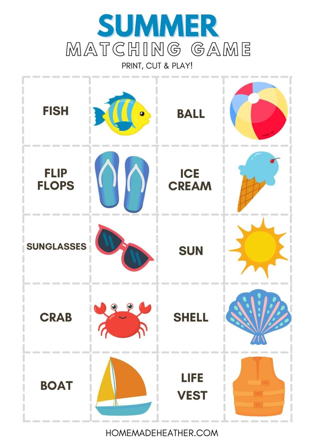 Free Summer Matching Game Printable Homemade Heather