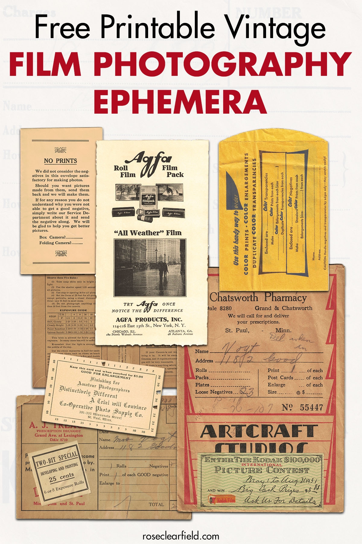 Free Vintage Film Photography Ephemera Rose Clearfield