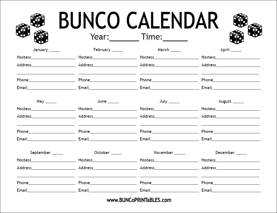 Free Printable Bunco Cards