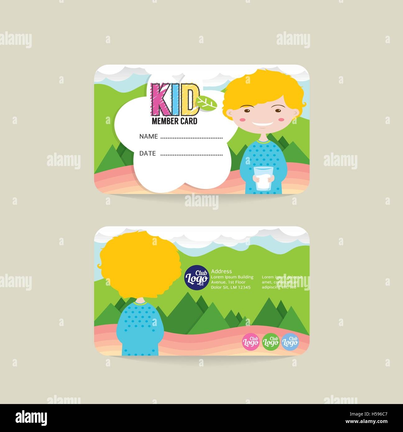 Front And Back VIP Kids Member Card Template Vector Illustration Stock Vector Image Art Alamy