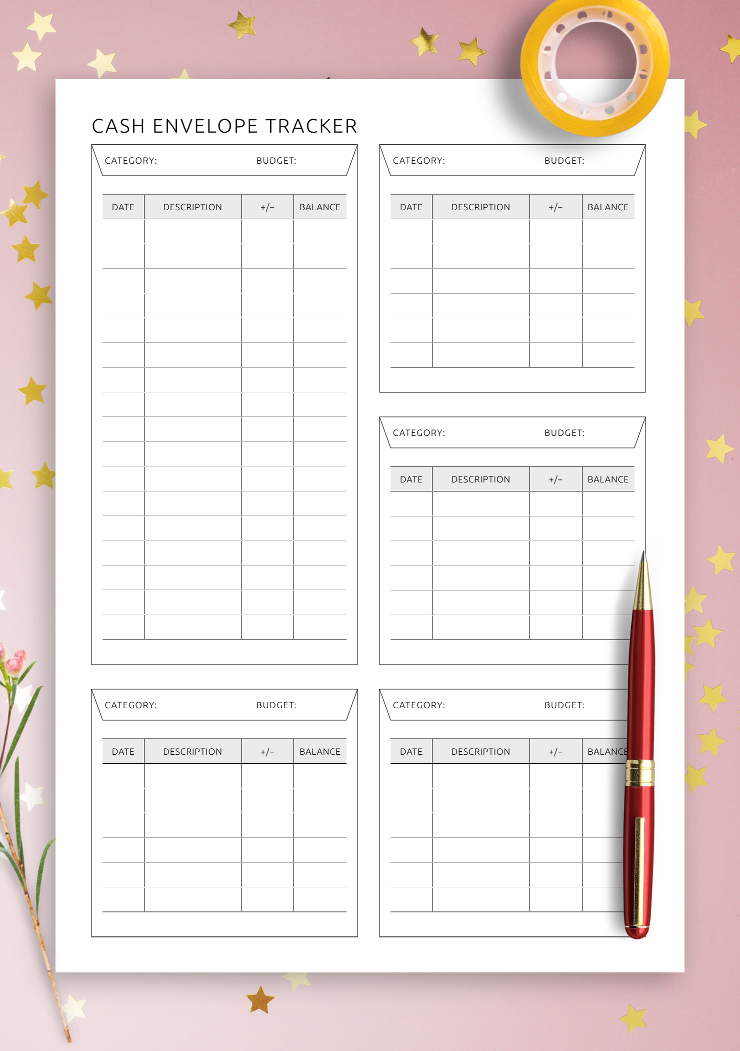Get Cash Envelope Tracker PDF Printable Or Digital Template For ReMarkable Kindle Boox