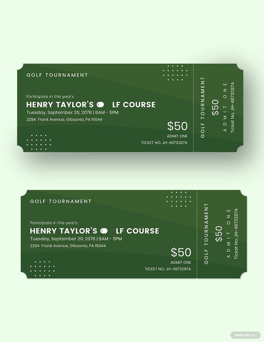 Golf Event Ticket Template In Word Illustrator Pages PSD Publisher Download Template
