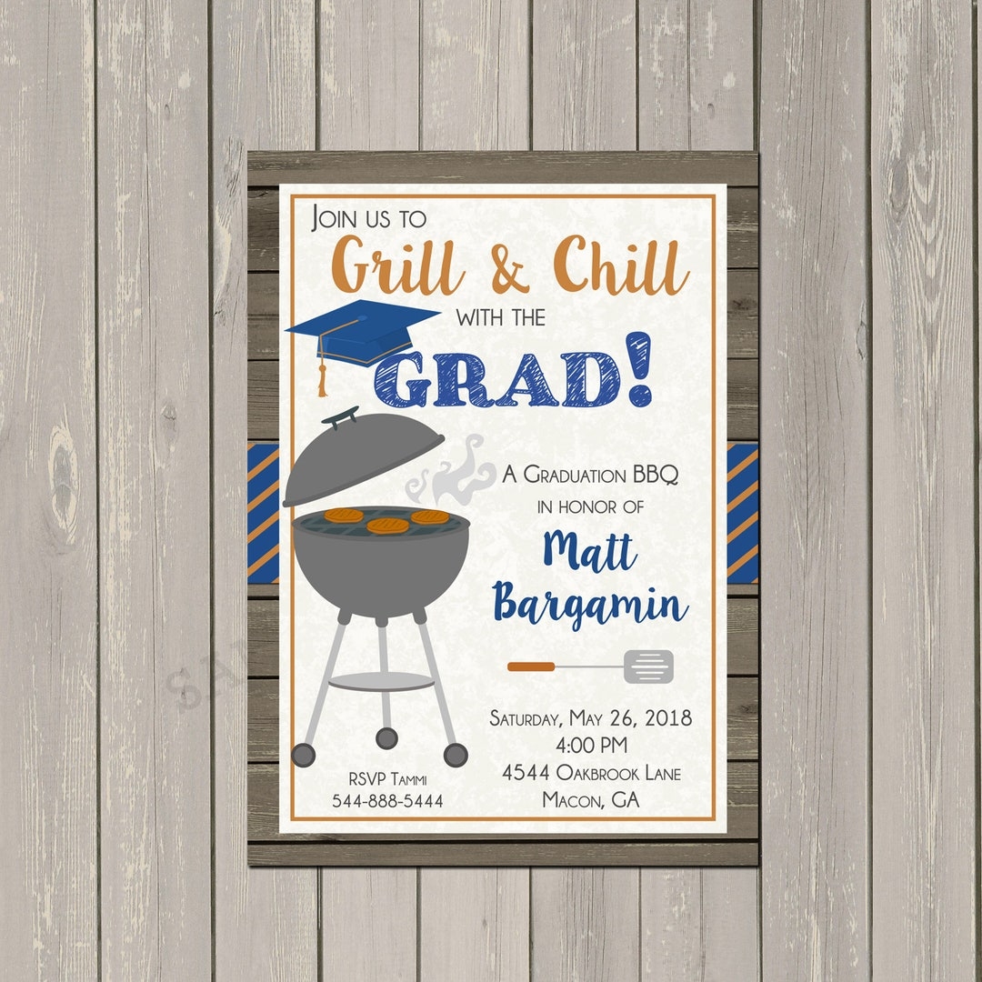 Graduation BBQ Invitation Graduation Party Invitation Backyard BBQ Cookout Invitation Barbecue Grill Graduation Invite Any Colors Etsy
