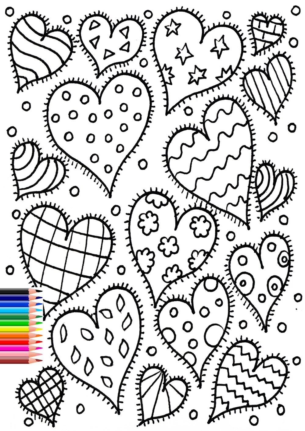 Happy Hearts Coloring Page For Adults Kids Love Coloring Page INSTANT DOWNLOAD Etsy