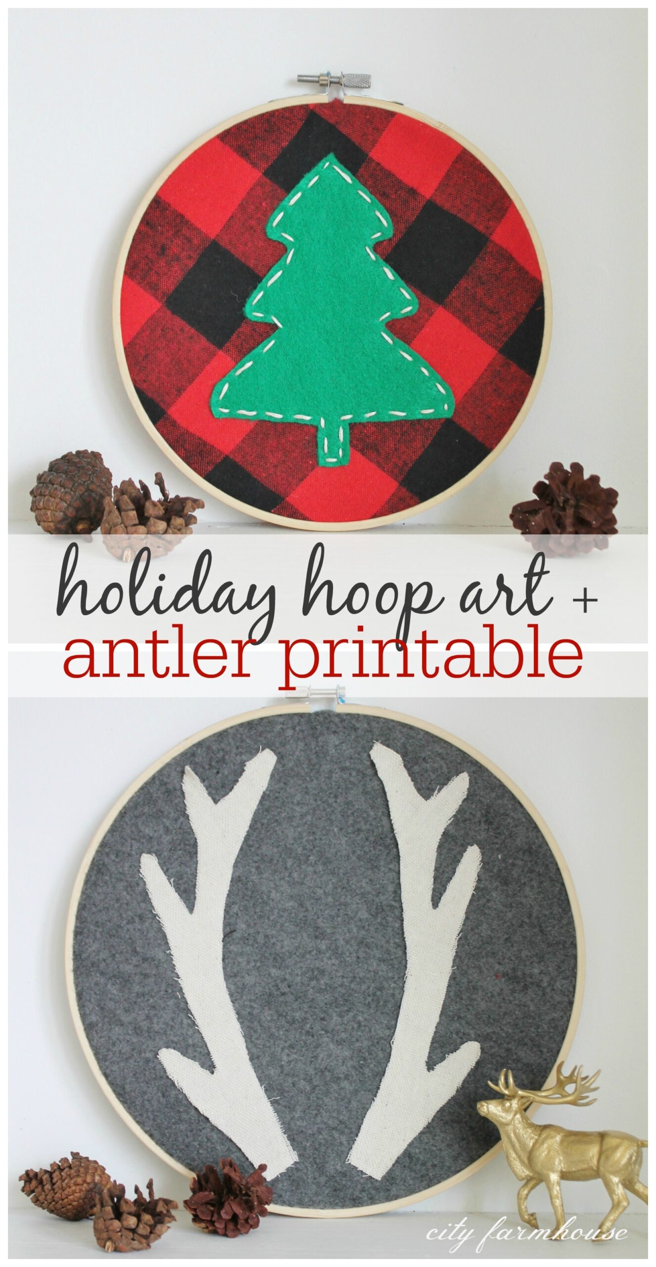 Holiday Hoop Art Free Antler Printable City Farmhouse By Jennifer O Brien