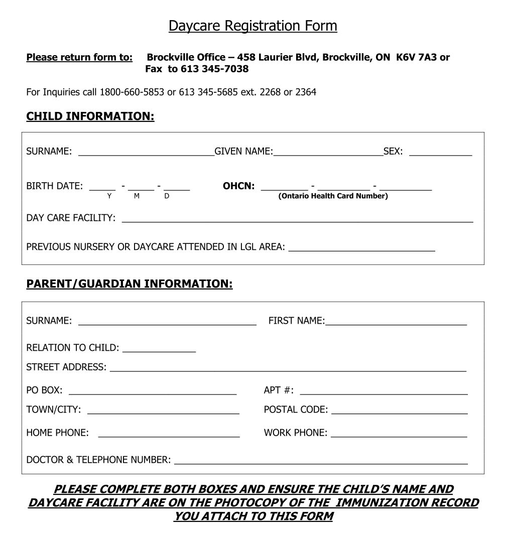 Free Printable Child Care Forms