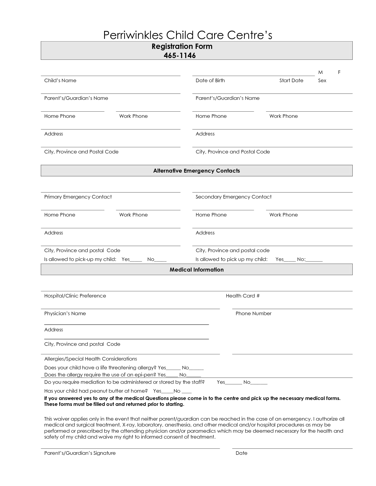 Home Day Care Forms 10 Free PDF Printables Printablee