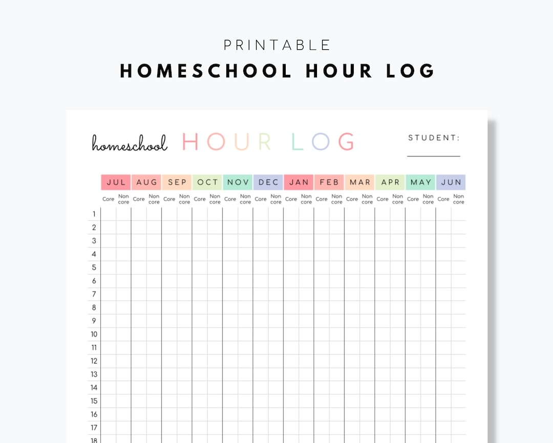 Homeschool Hour Log Printable Etsy