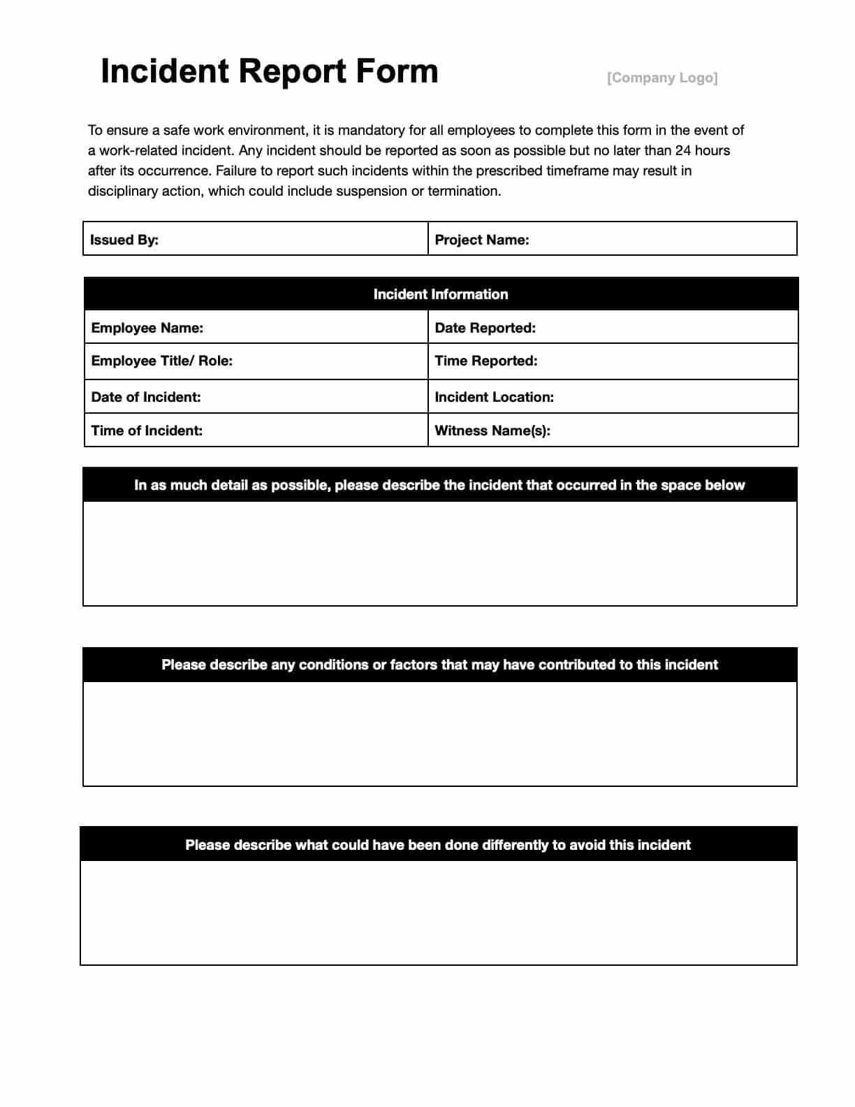 Incident Report Templates Download Print For Free 