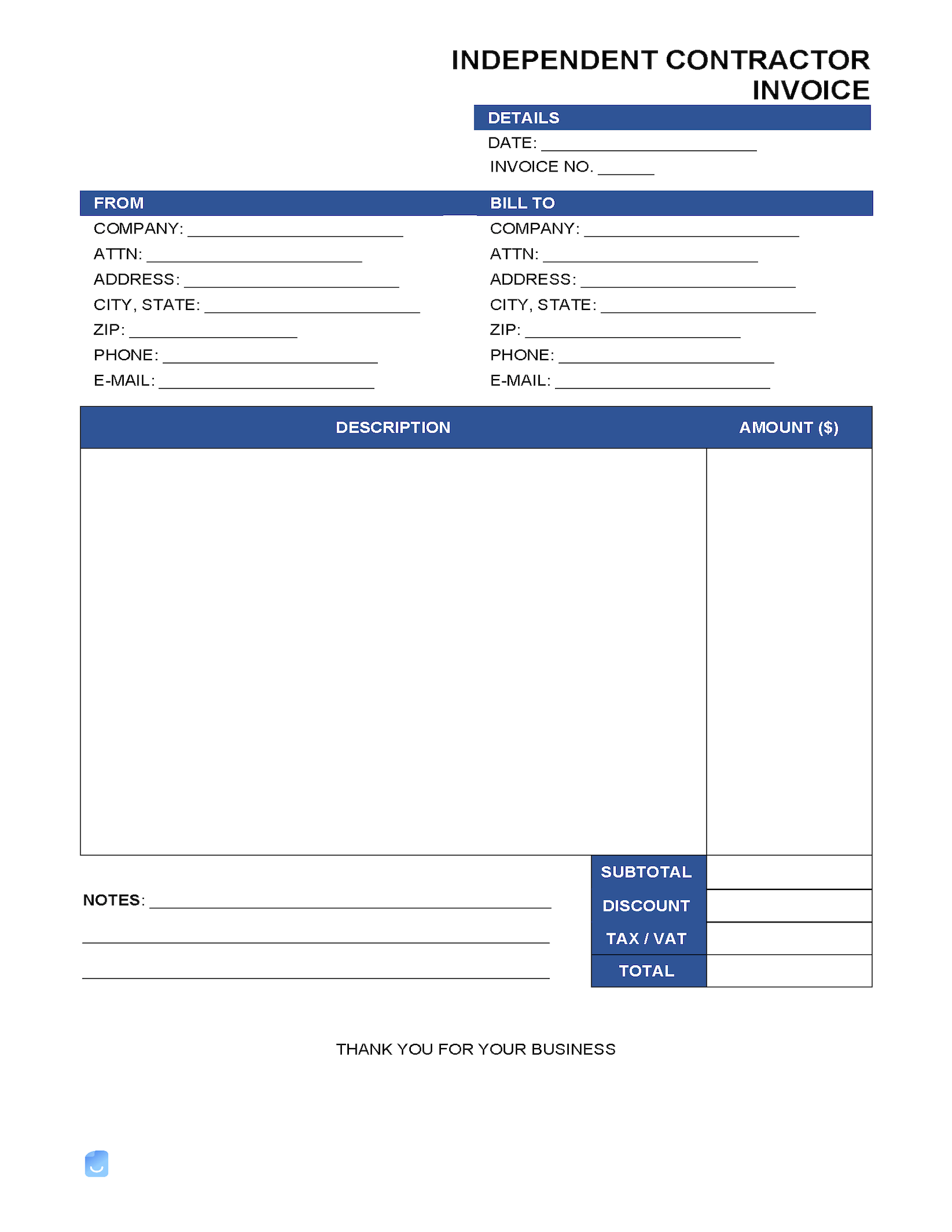 Free Printable Contractor S Invoice