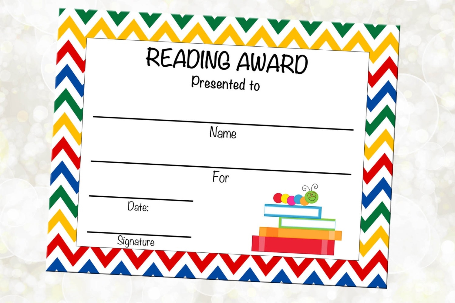 INSTANT DOWNLOAD Reading Award Reading Certificate Library Award Book Club Award You Print DIY Etsy