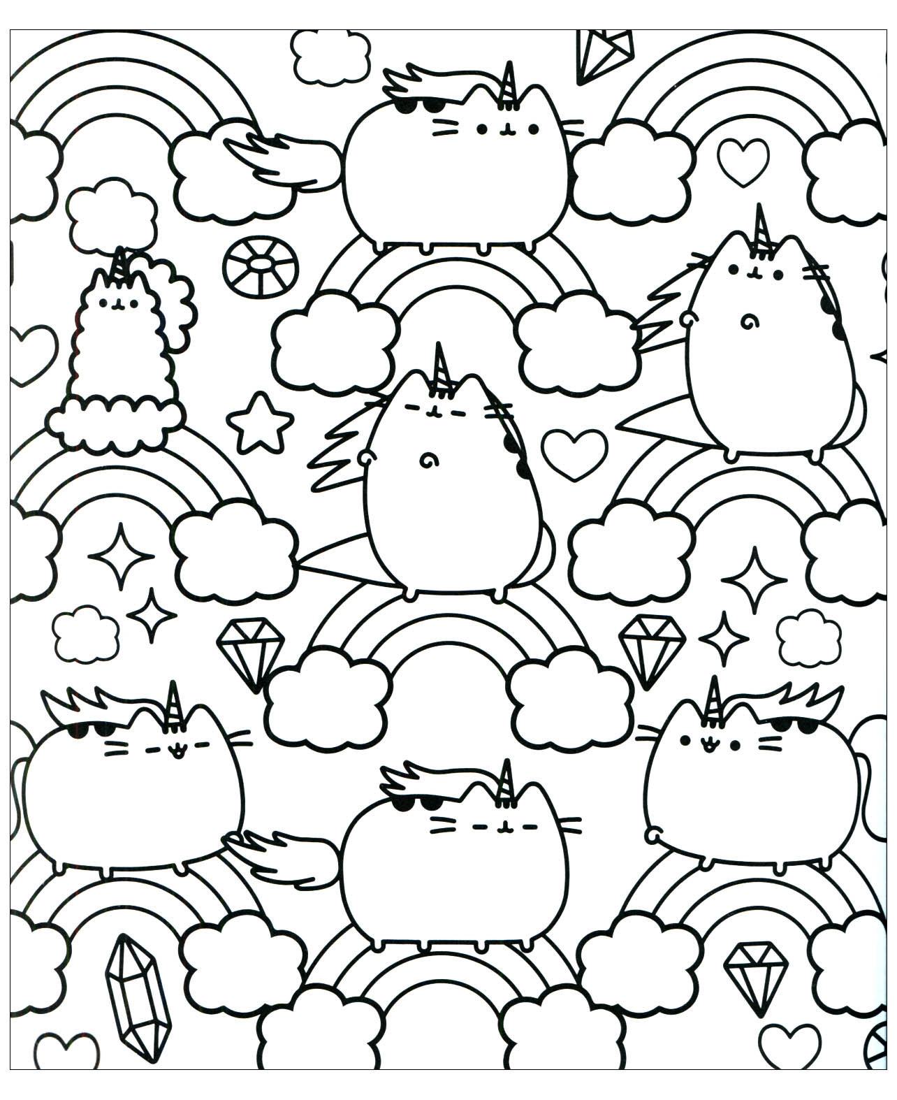 Kawaii Pusheen And Rainbow Doodle Art Doodling Coloring Pages For Adults