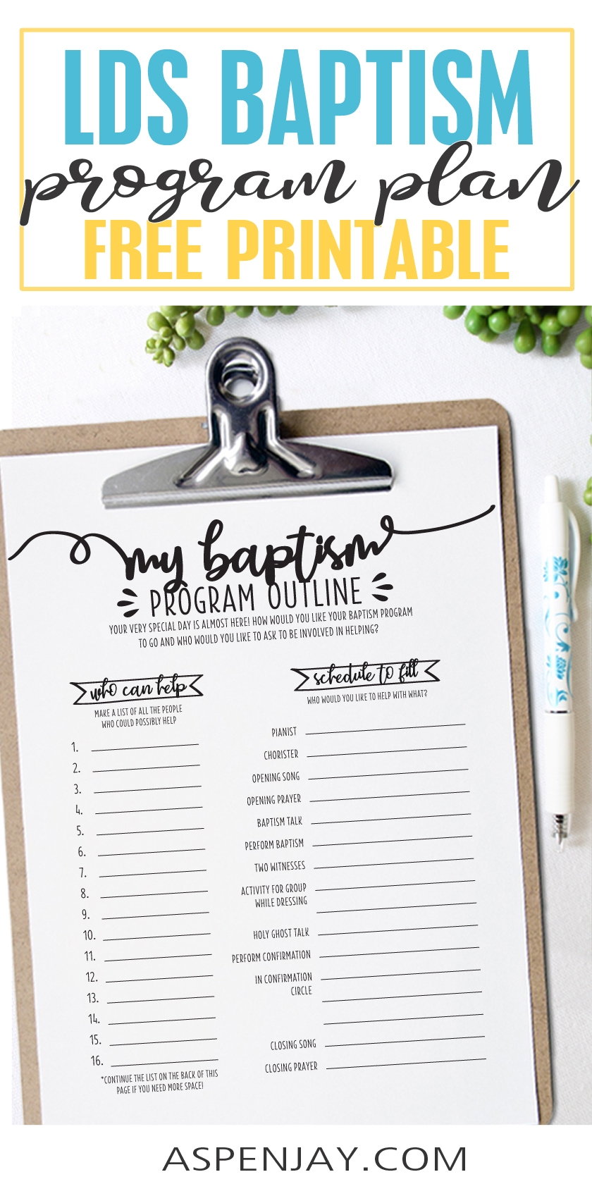 LDS Baptism Program Checklist Aspen Jay