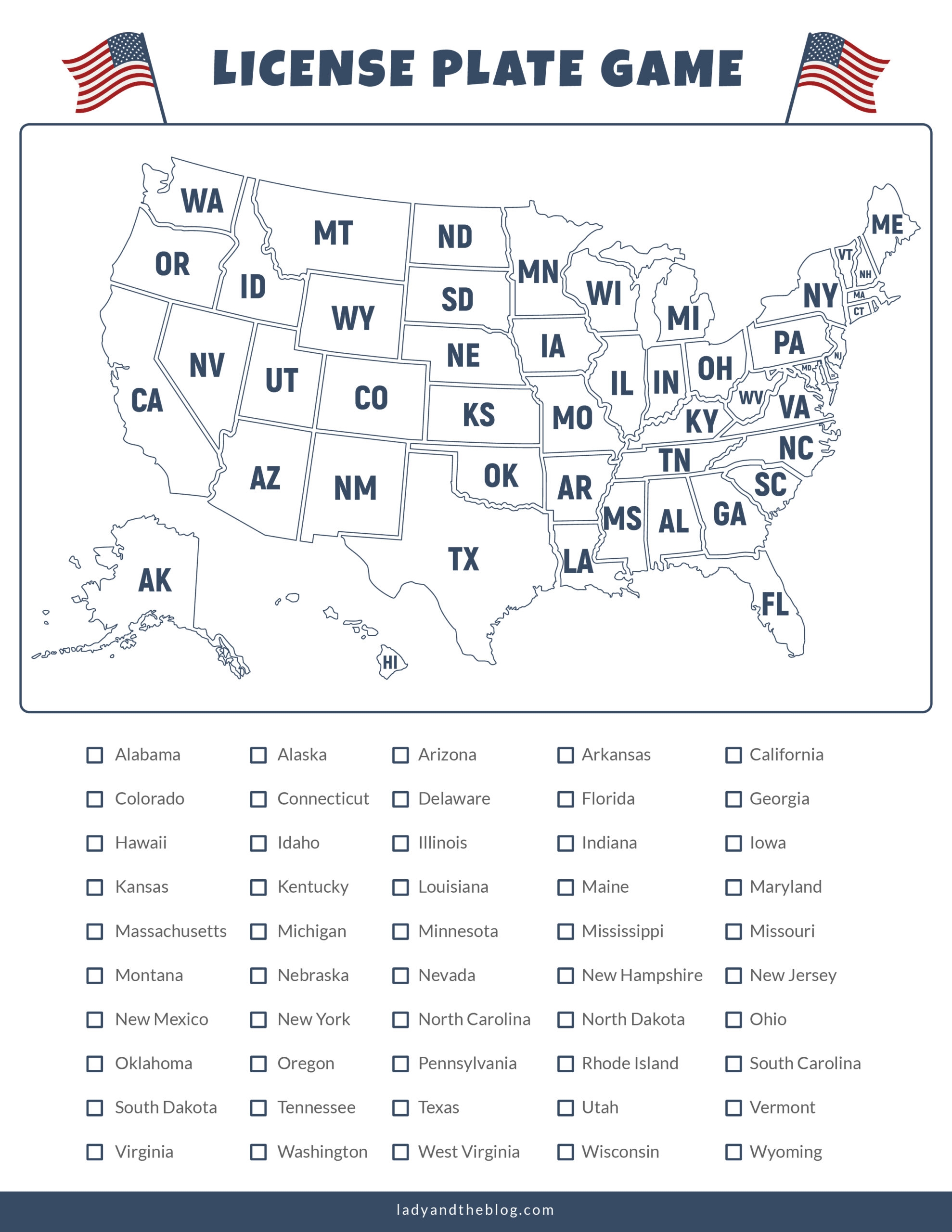 License Plate Game For Kids Road Trip Printable To Keep The Kids Busy While Driving