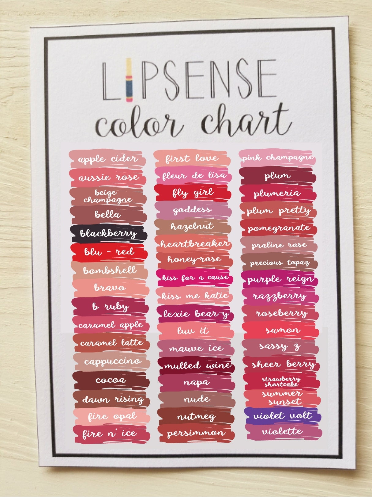 Lipsense Lipsense Color Chart Senegence Lipsense Colors Lipsense Business Lipsense Party Lipsense Marketing Lipsense Printable Etsy