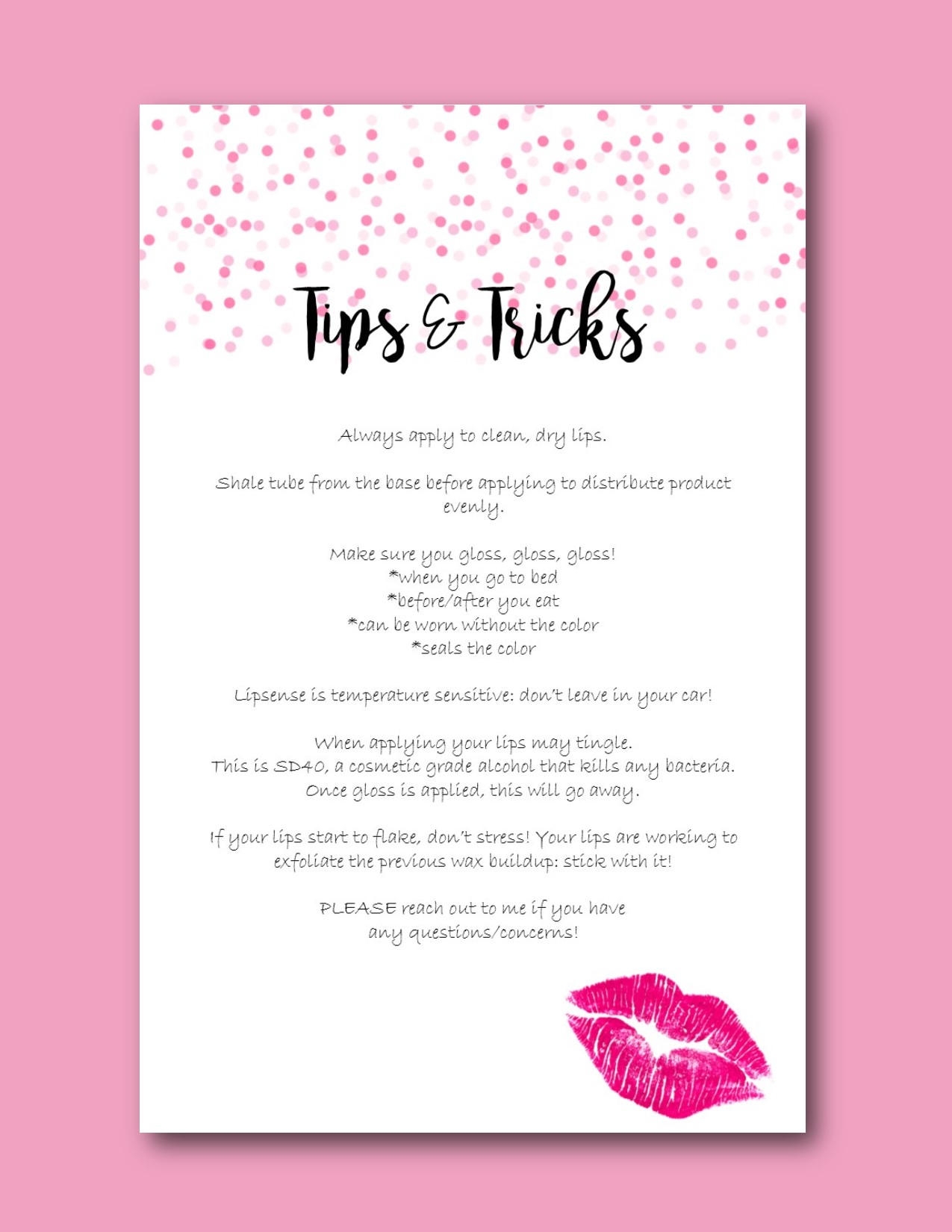 Lipsense Tips And Tricks Personalized Senegence Digital Lipsense Party Printables Pink Confetti With Lips Etsy