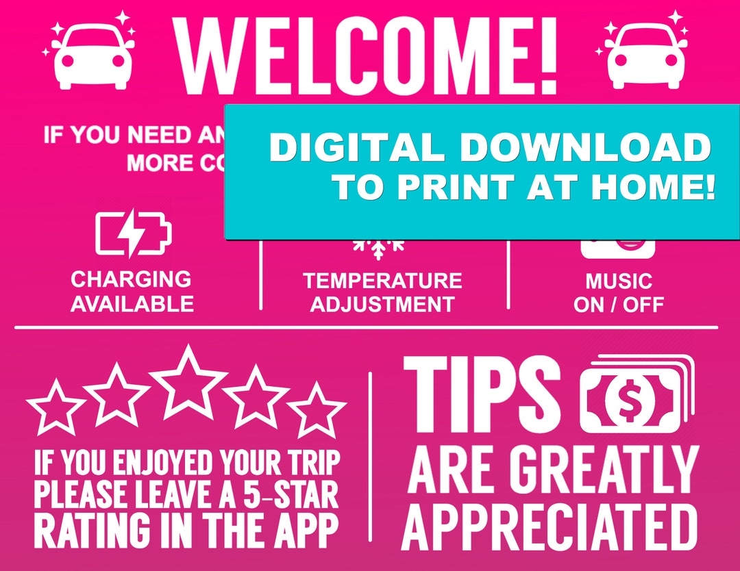 Lyft Uber Rideshare Tip Sign In PINK Etsy