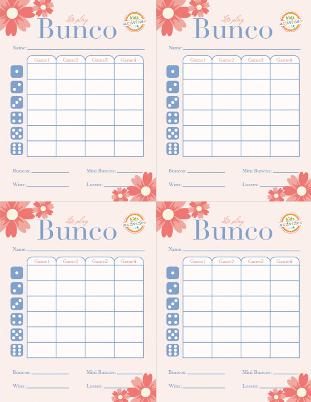 Free Printable Bunco Score Cards