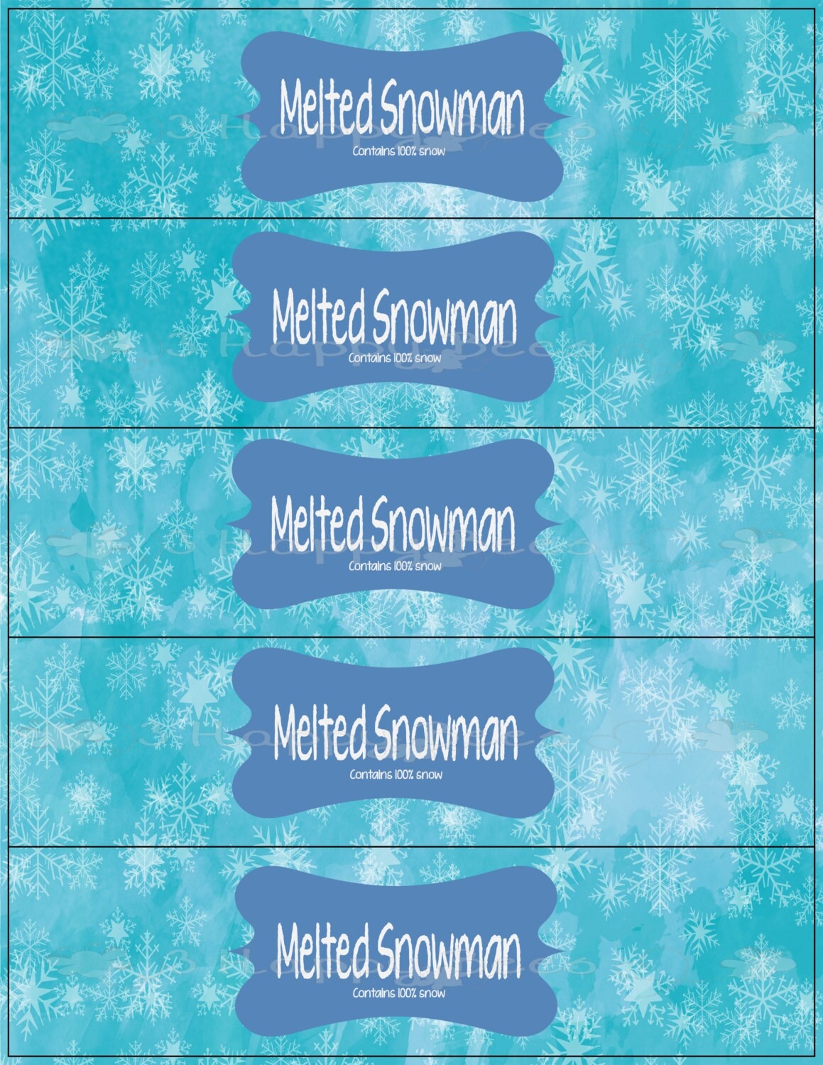 Melted Snowman Printable Water Bottle Label Etsy