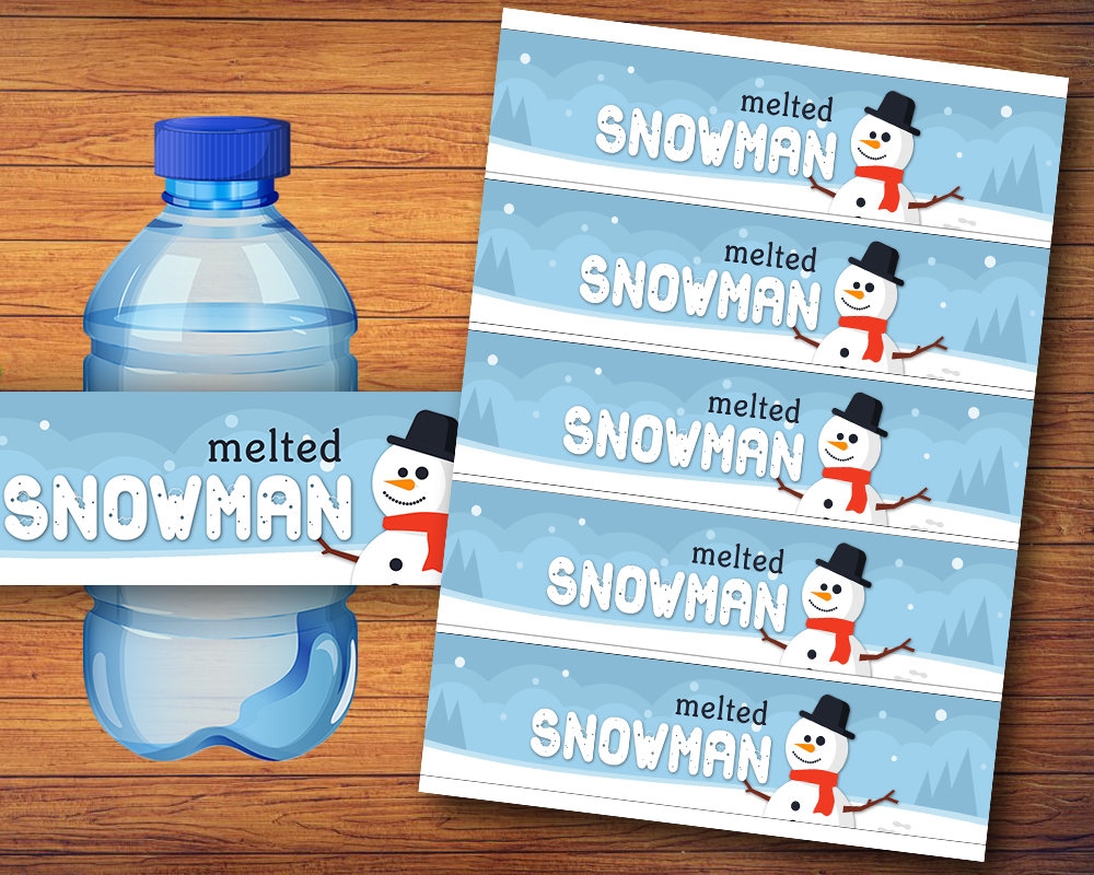 Melted Snowman Water Bottle Labels Winter Water Bottle Wraps snowman Water Bottle Labels winter Bottle Labels Instant Download Etsy