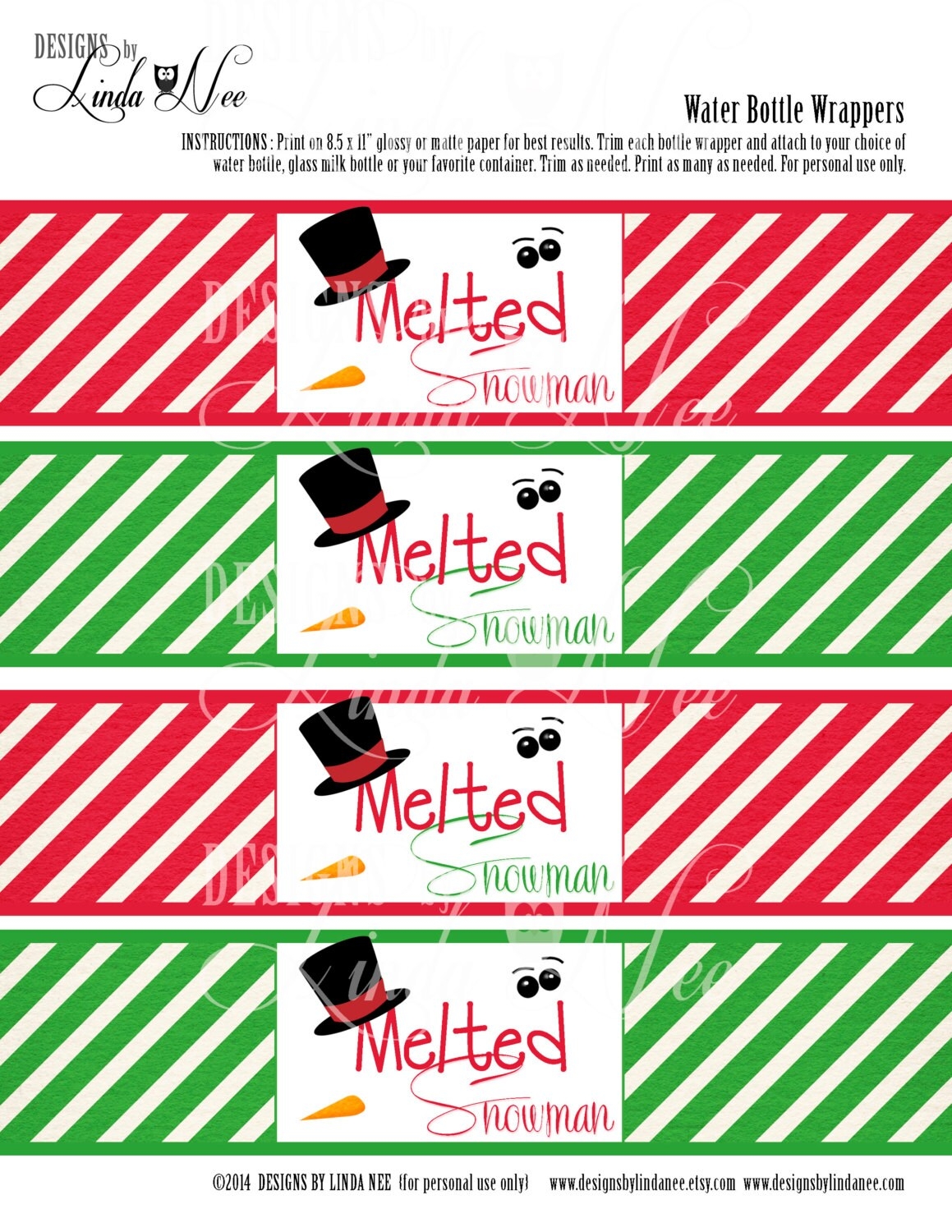 Melted Snowman Water Bottle Wrappers Melting Snowman Water Bottle Labels Instant Digital Download Printable Party Packages Bottle Labels Etsy