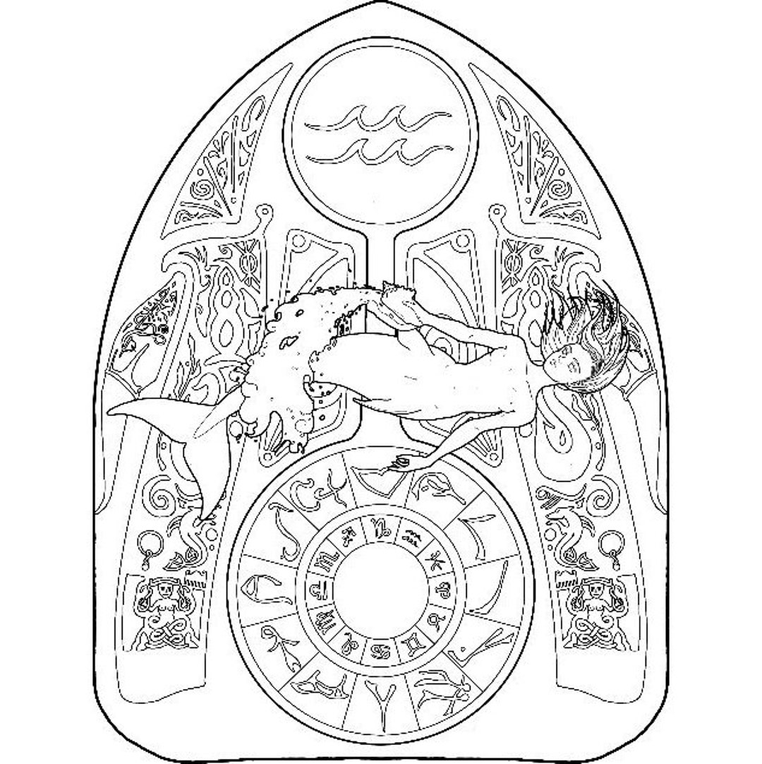 Mermaid Coloring Page Zodiac 11 Aquarius Etsy