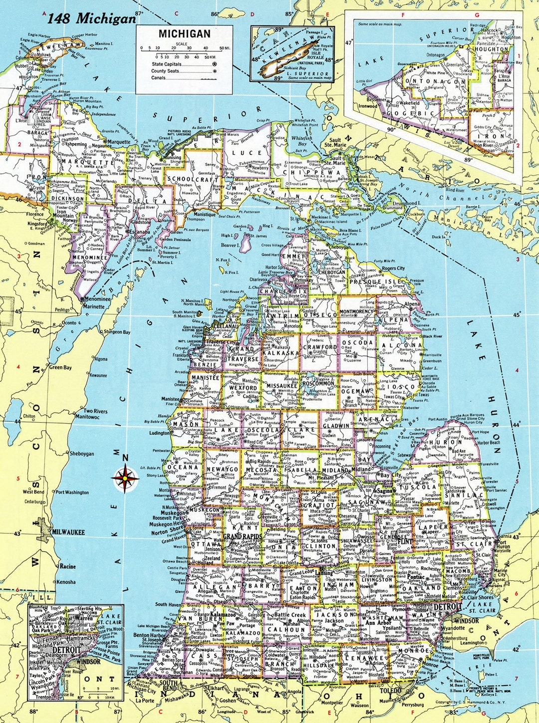 Michigan Map Instant Download Printable Map Digital Download Wall Art Antique Map Etsy