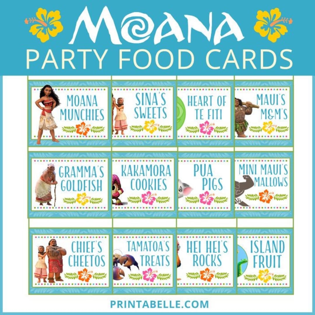 Moana Party Printable Tented Food Card Labels INSTANT DOWNLOAD Pdf Files Great For Party Food Decorations And Favors Etsy