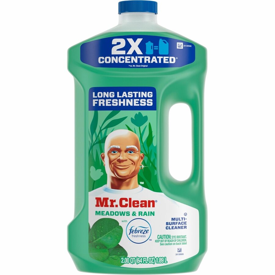 Mr Clean Multi Surface Cleaner For Multi Surface Multipurpose Concentrate Liquid 64 Fl Oz 2 Quart Meadows Rain Scent 4 Carton Long Lasting Phosphate free Green