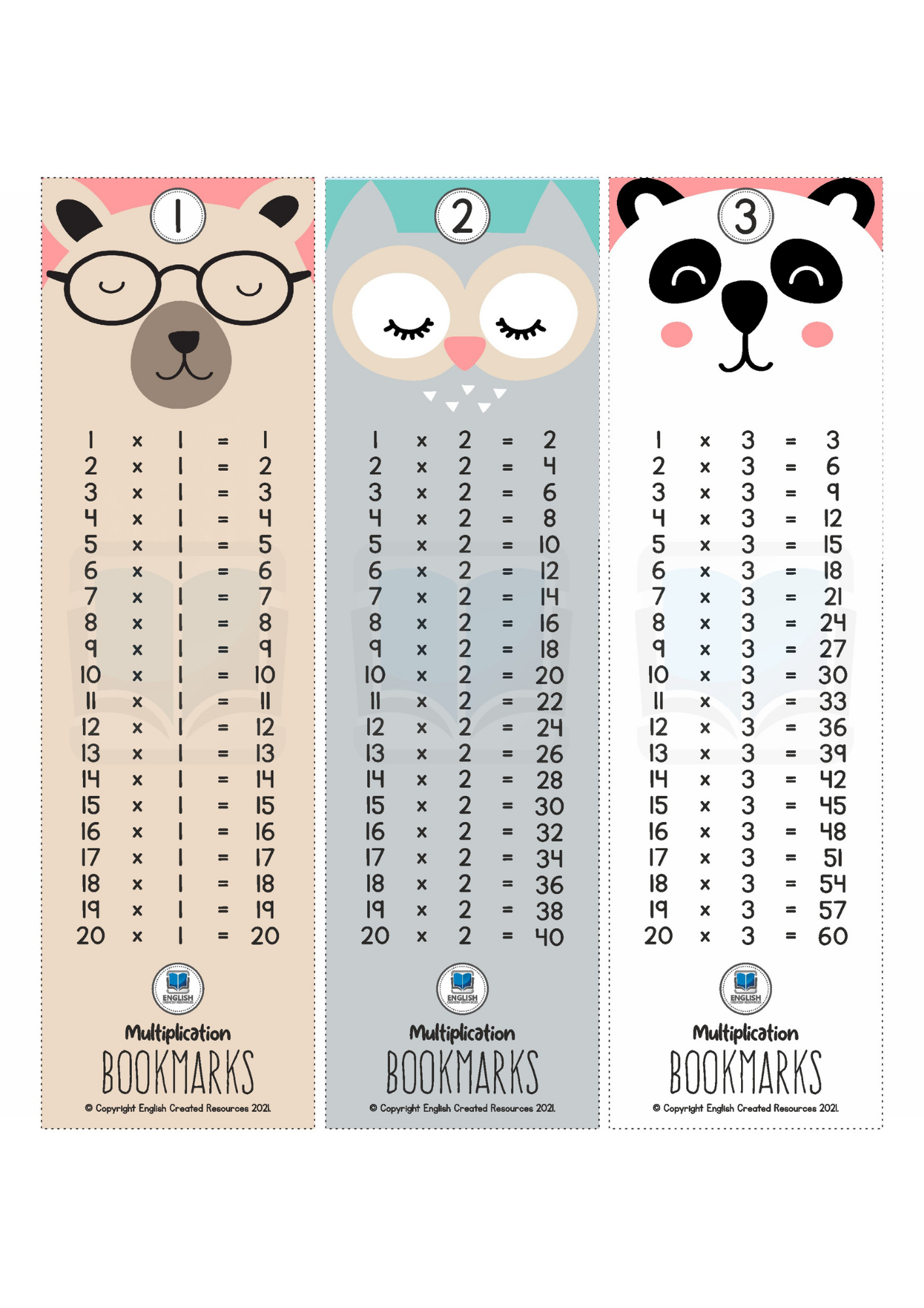 Multiplication Bookmarks English Created Resources