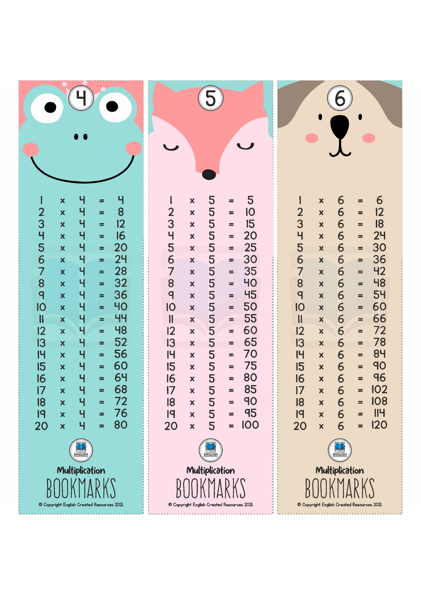 Multiplication Bookmarks English Created Resources