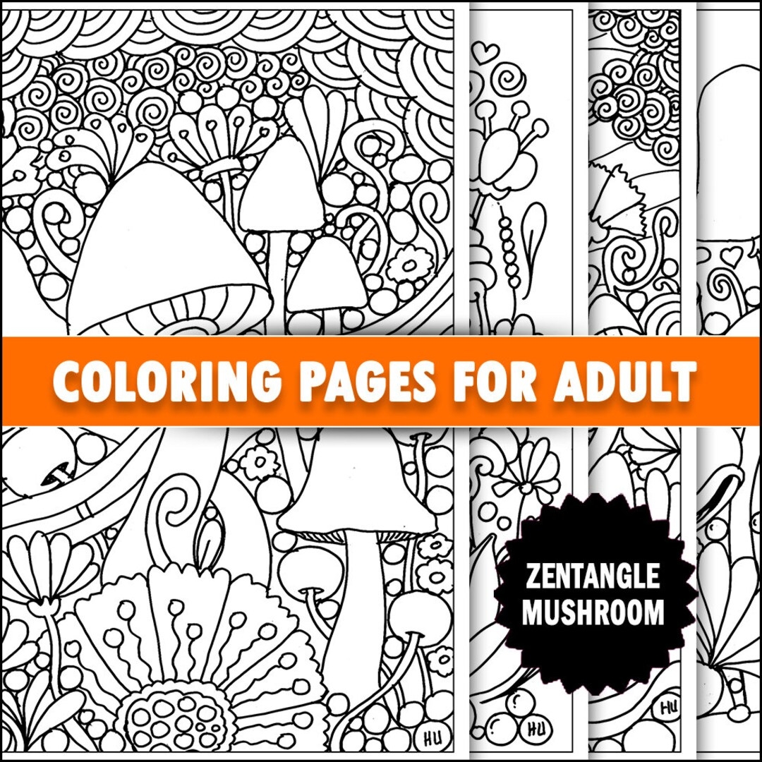 Mushroom Zentangle Drawing Printable Adult Coloring Page Zentangle Coloring Book Coloring Pages For Adults Coloring Page For Kids Etsy